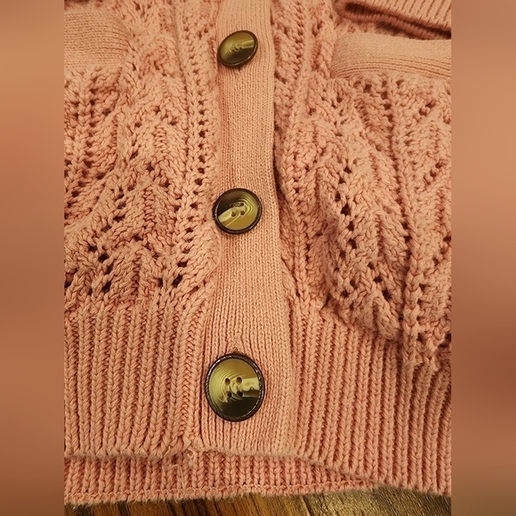 Vintage Renny Crochet Knit Button Sweater  Cardigan Ramie/Cotton Blend - Picture 6 of 11